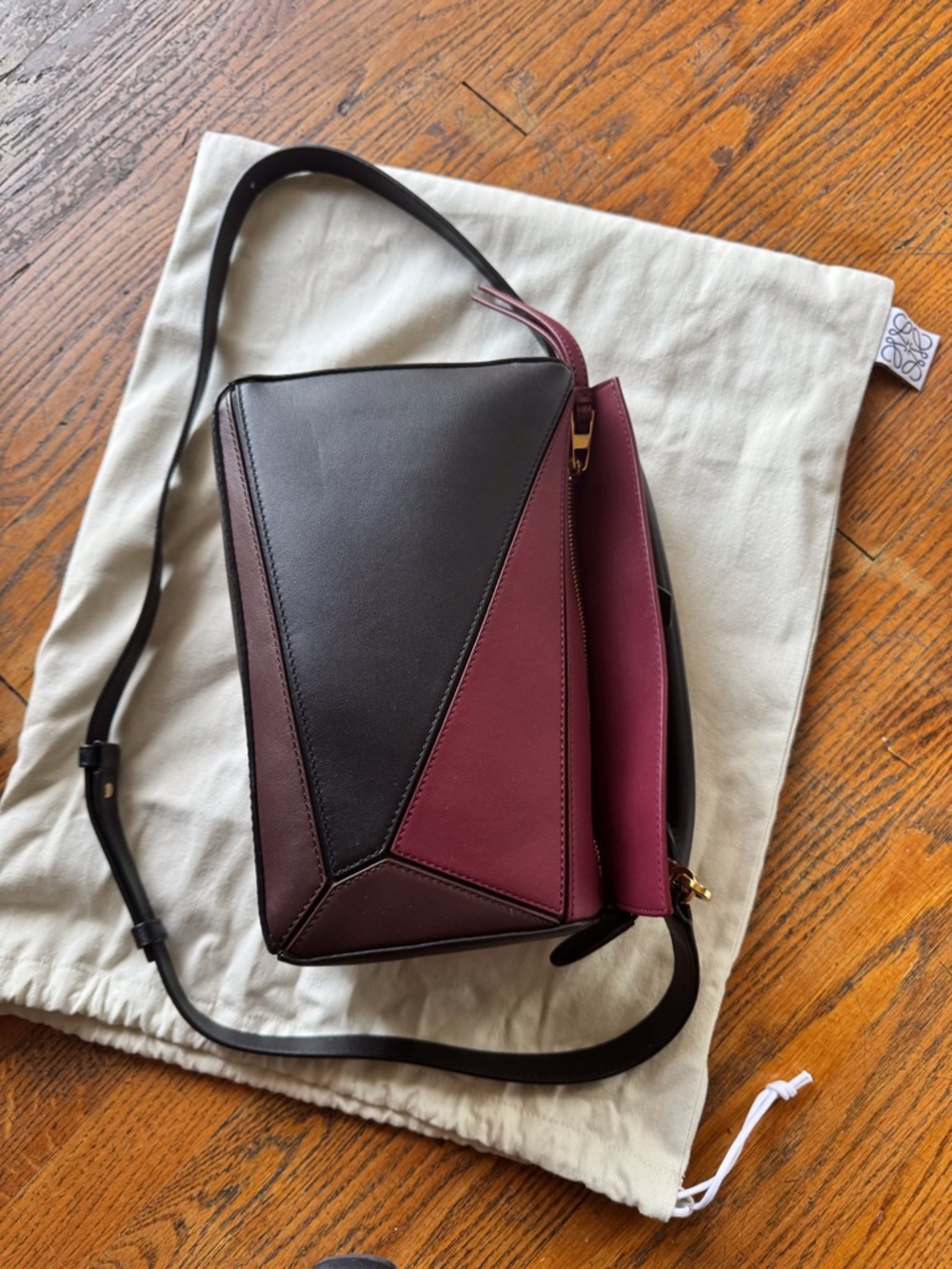 Loewe x Albers Puzzle bag in Black, Burgundy and Brown